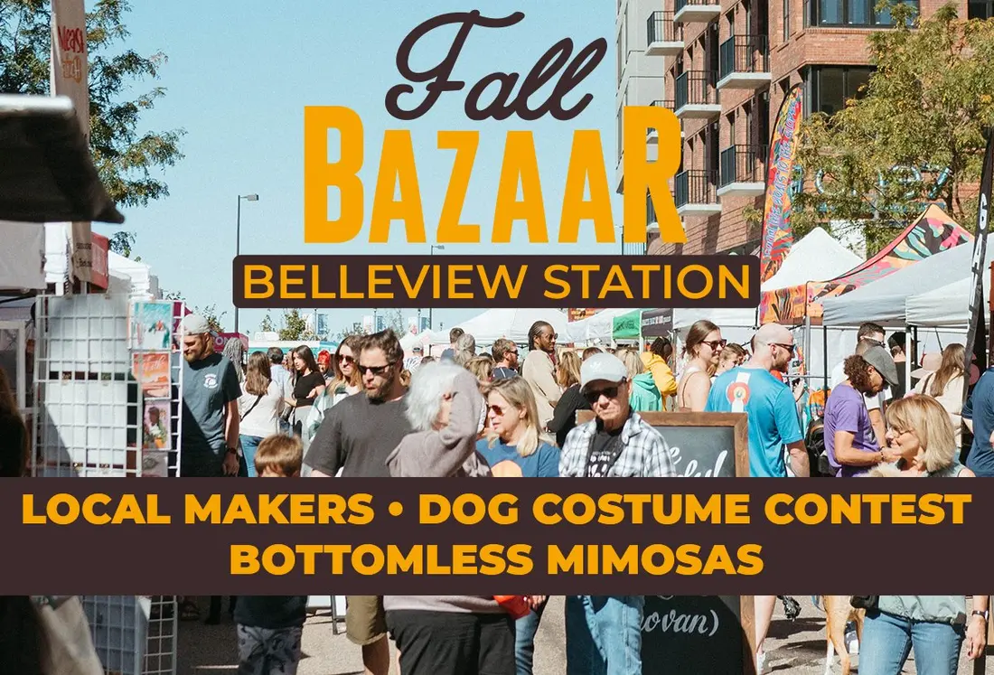 Shoppers walking between tents at the Belleview Station Fall BAZAAR.